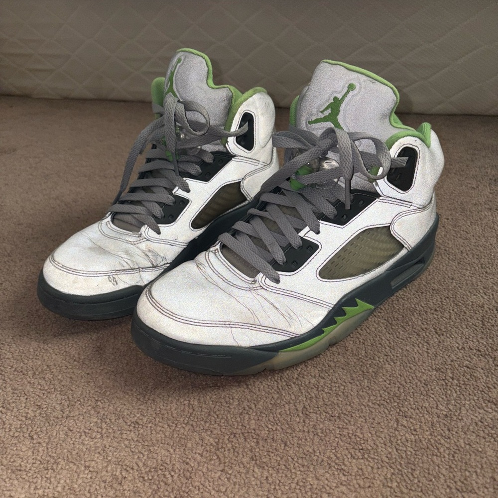 Reflective Jordan Air Sneakers with Green Highlights